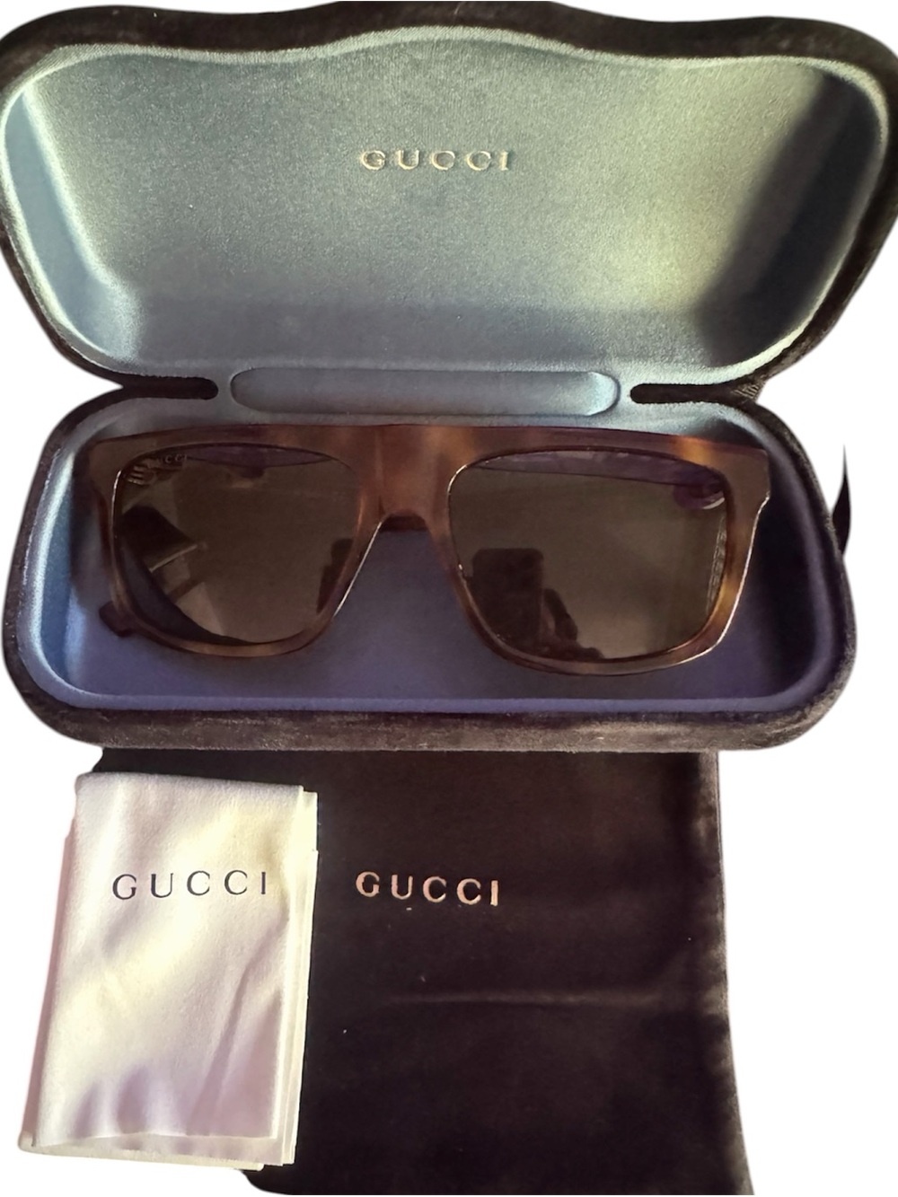 Gucci Brown Square Tortoise Sunglasses with Dark Lenses (NWT)